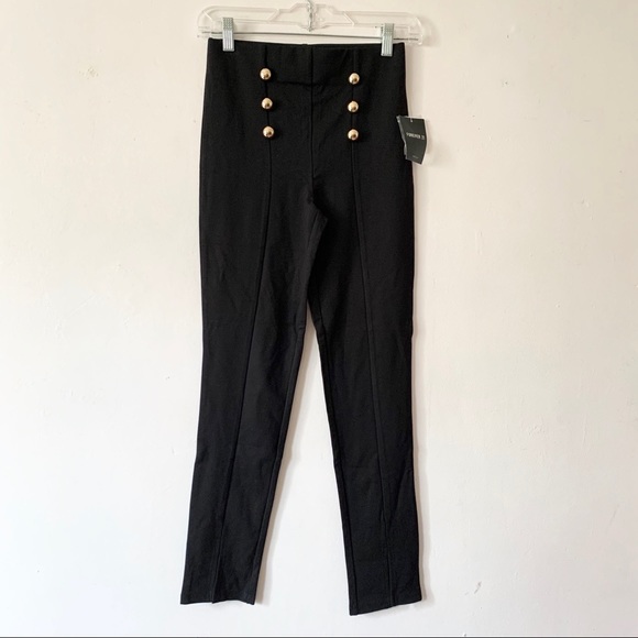 Forever 21 Pants - Forever 21 Gold Button High Waist Leggings Black S